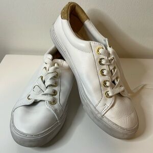 Lilly Pulitzer Lux Hallie Sneakers Rhinestones Leather Resort White Gold Sz 9,5